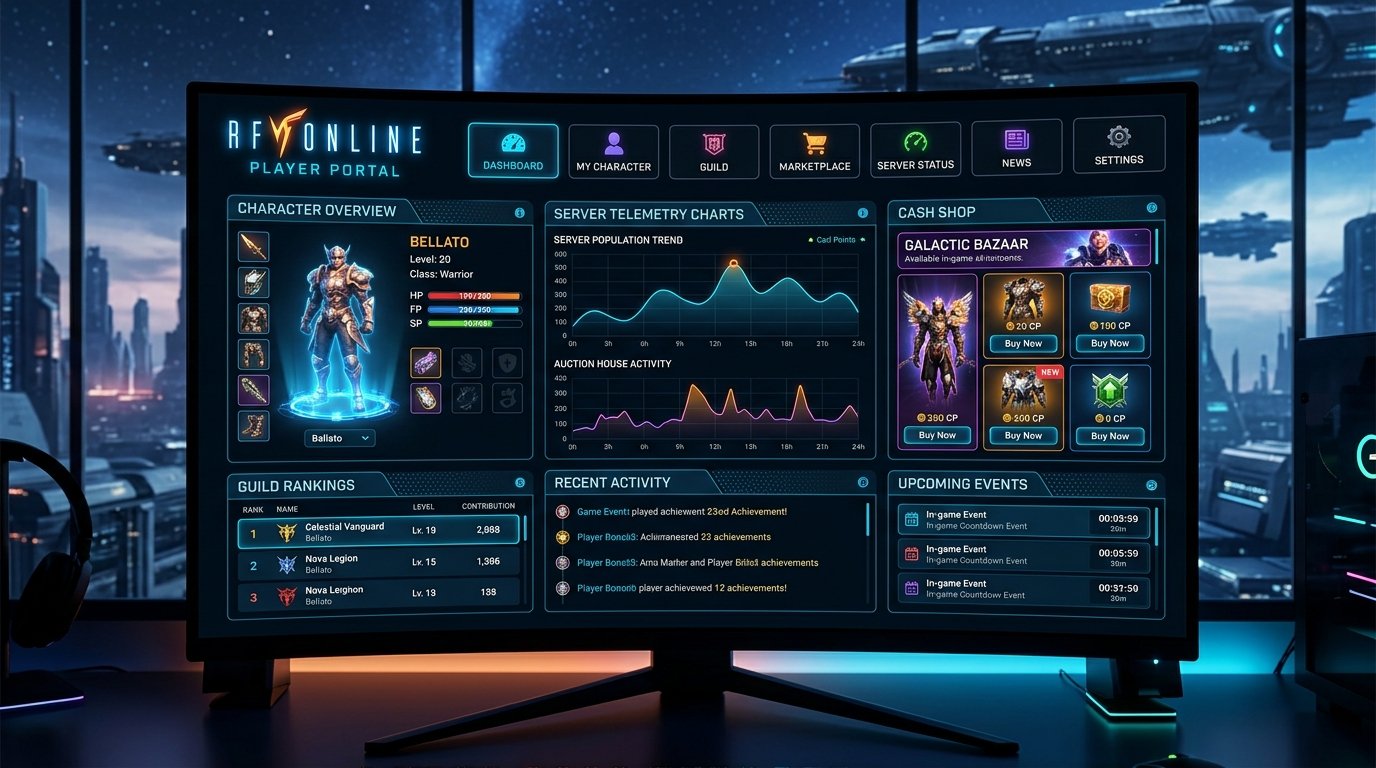RF Online GameCP and Website Dashboard Mockup